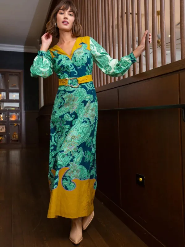 Lia Maxi in Aqua Paisley sold by Beau & Ro