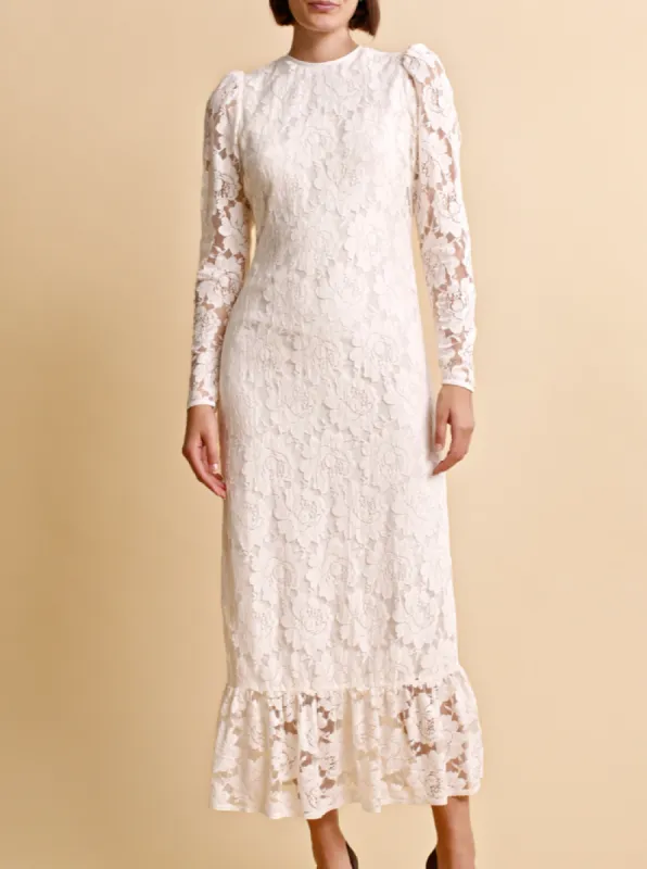 Lace Midi Dress in Off White sold by Beau & Ro