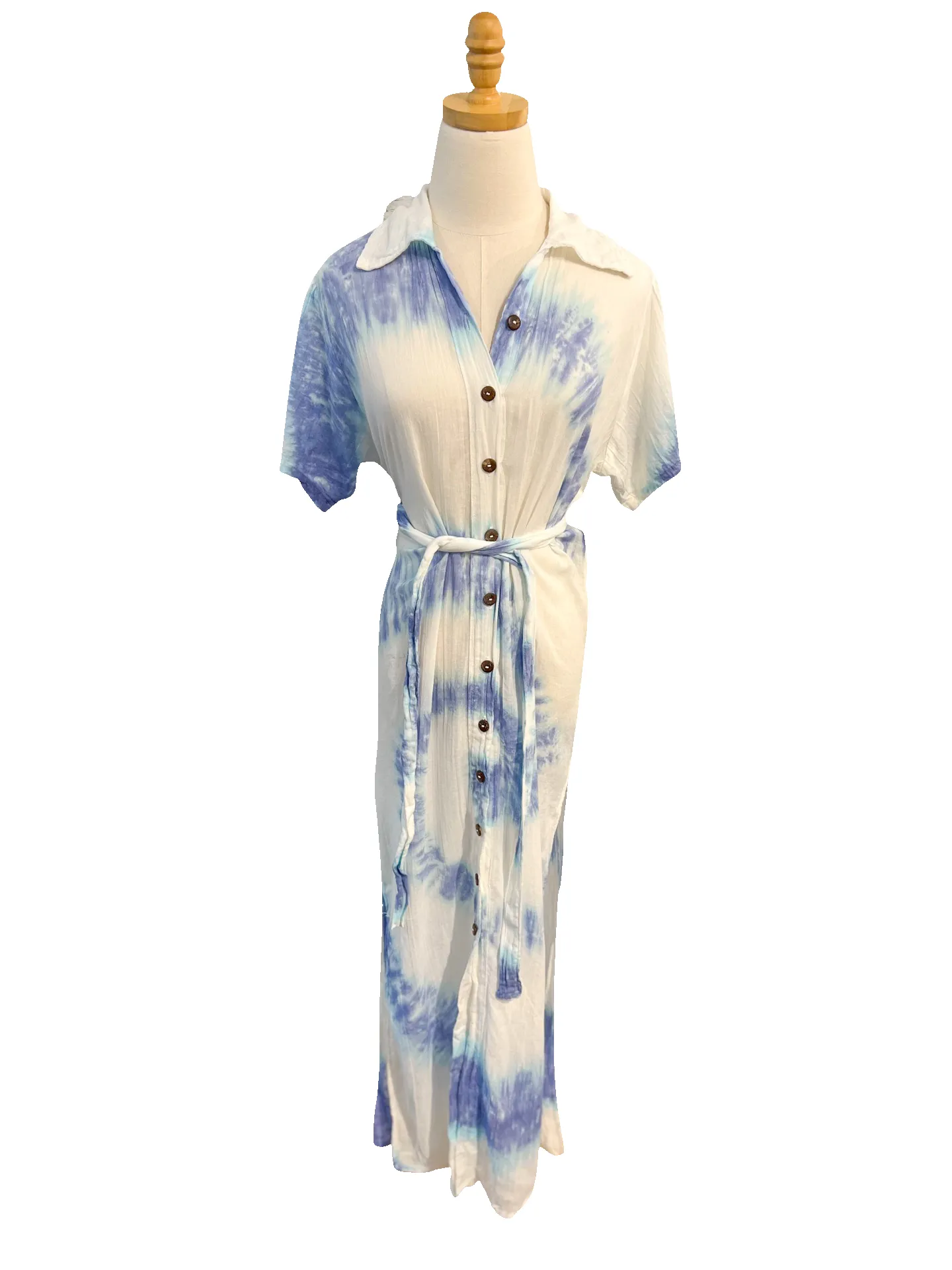 Riviera Sunfair Dress in White & Blue Spiral Tie-Dye sold by Beau & Ro product image thumbnail 3