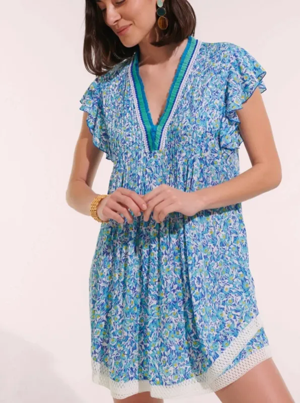Sasha Dress in Blue Ocean Flowers made by Beau & Ro