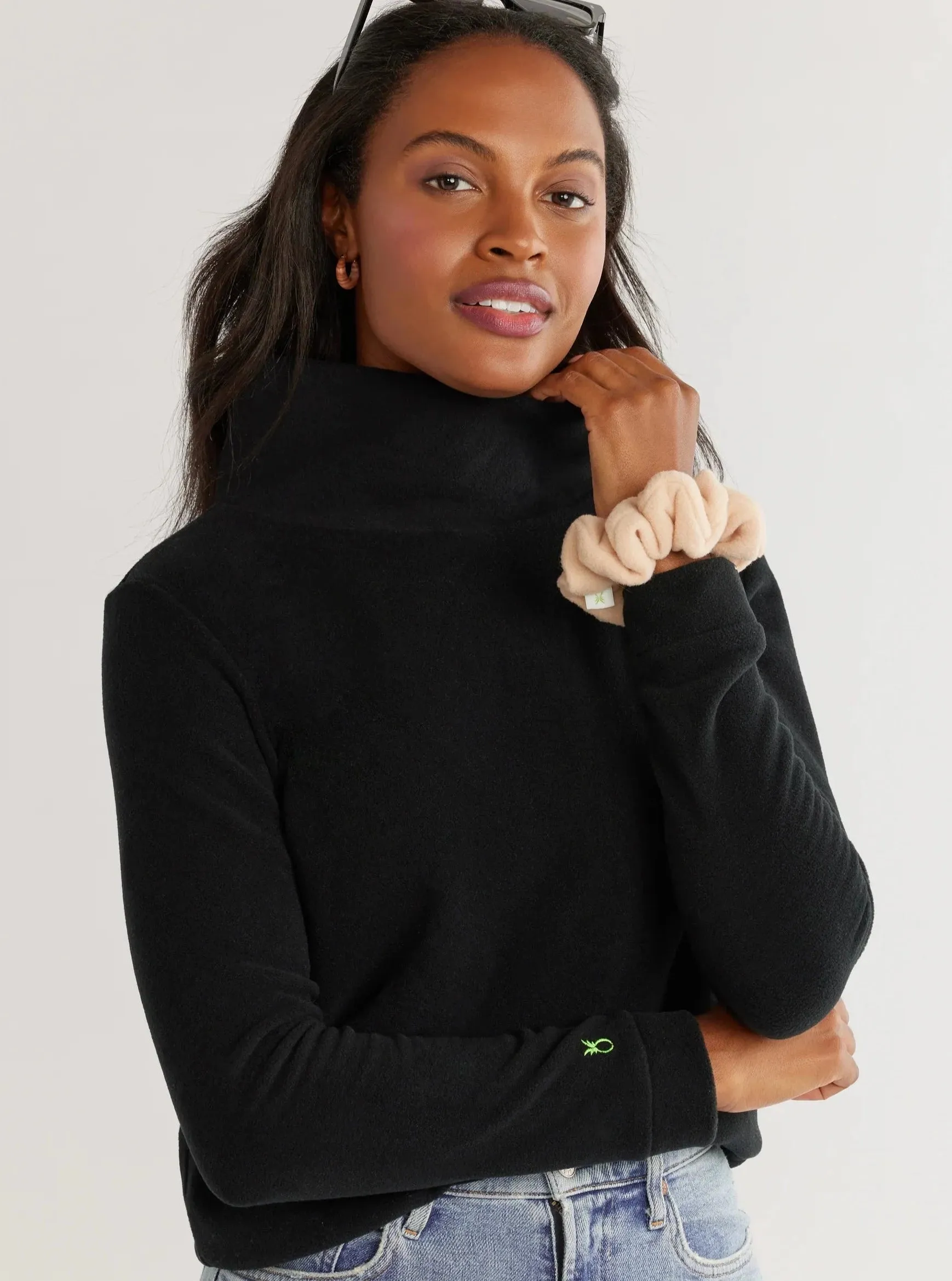 Park Slope Turtleneck in Black Vello Fleece sold by Beau & Ro