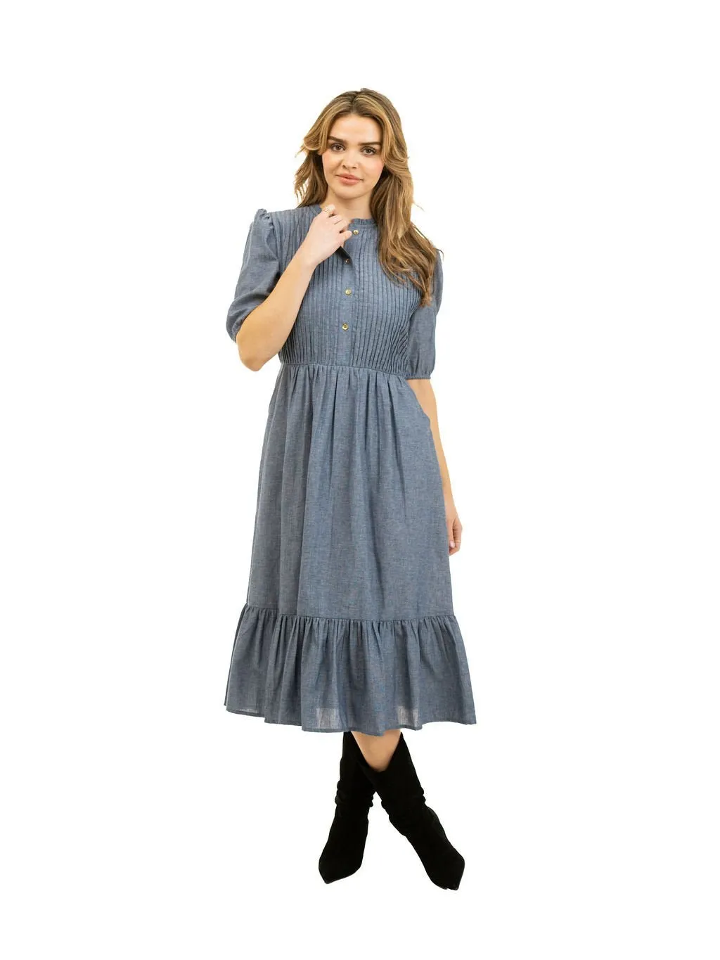 The Annika Dress | Chambray sold by Beau & Ro