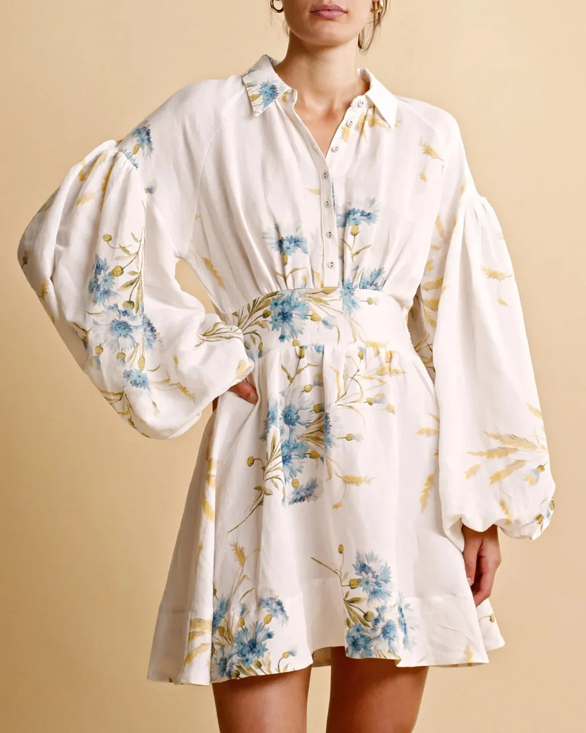 Linen Mini Dress in Blue Straw sold by Beau & Ro product image thumbnail 2