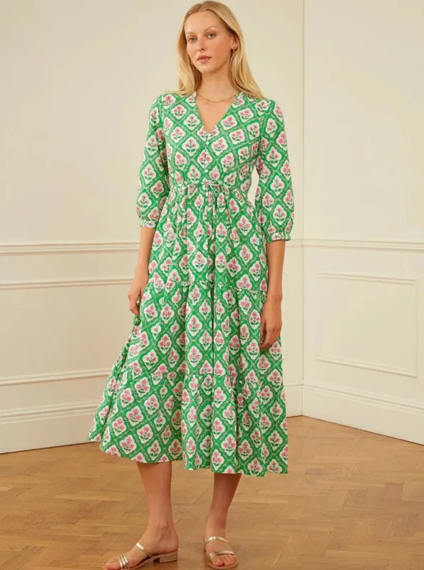 Maria Dress in Emerald Trellis sold by Beau & Ro