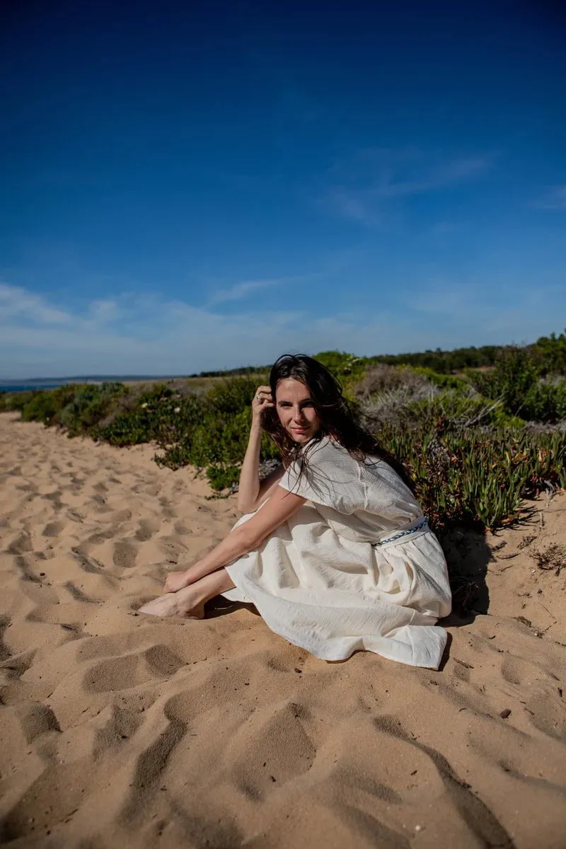 Livna Drop Dress in Stripy Cream sold by Beau & Ro product image thumbnail 5