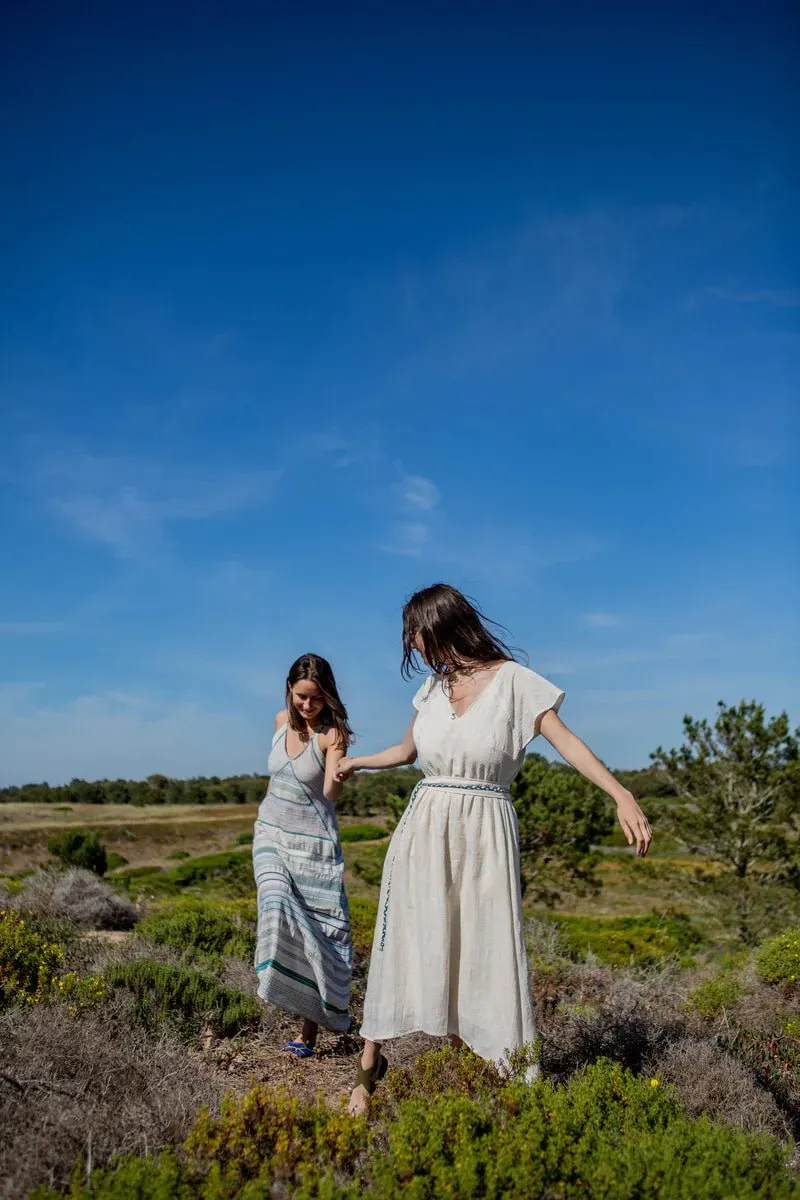 Livna Drop Dress in Stripy Cream sold by Beau & Ro product image thumbnail 4