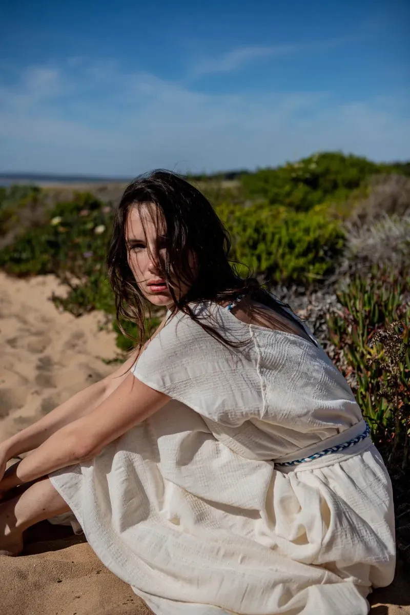 Livna Drop Dress in Stripy Cream sold by Beau & Ro product image thumbnail 3