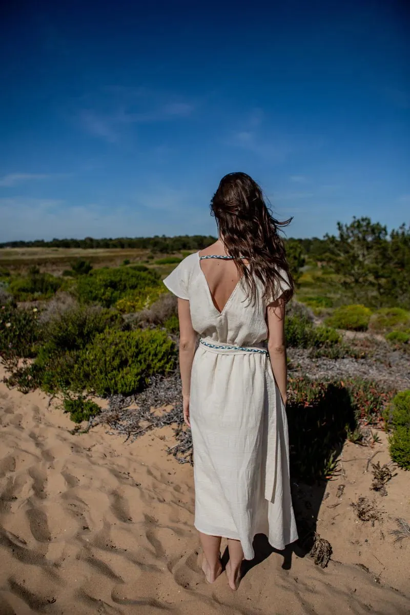Livna Drop Dress in Stripy Cream sold by Beau & Ro product image thumbnail 2
