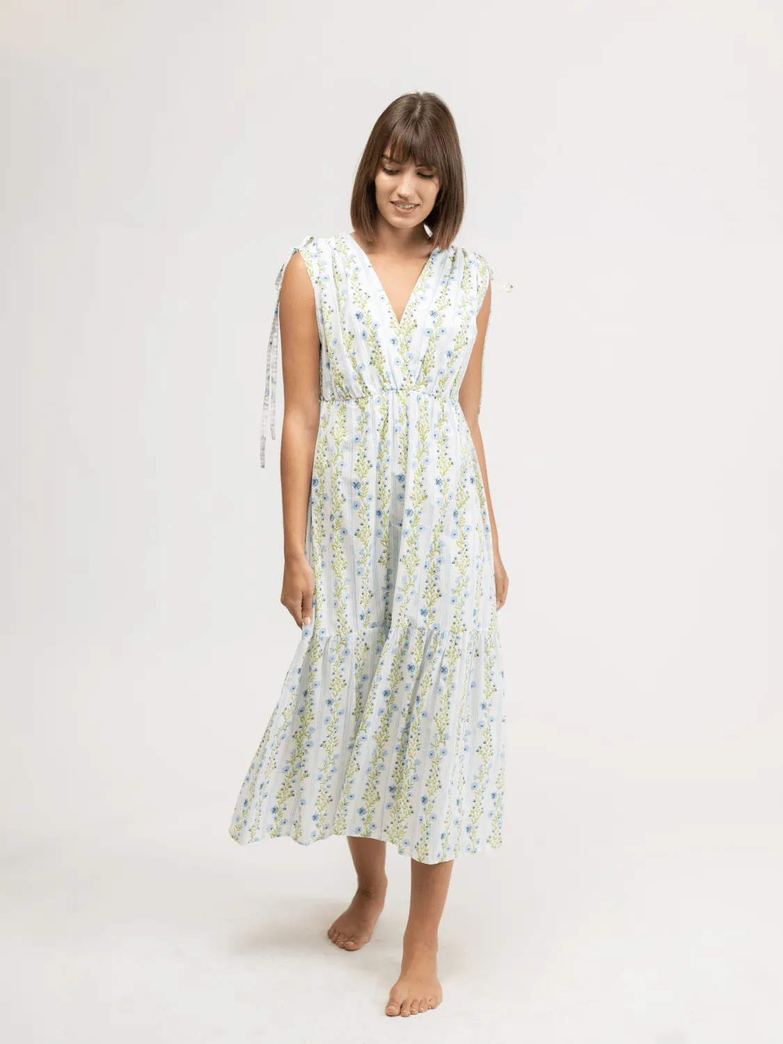 The Blaire Dress | Blue Floral Stripe sold by Beau & Ro