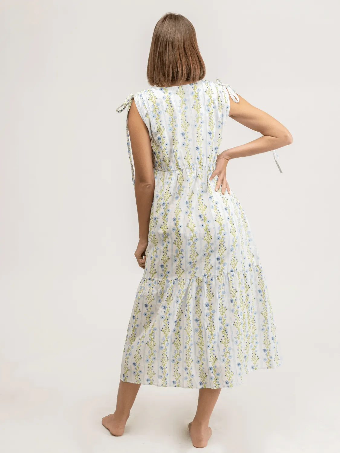 The Blaire Dress | Blue Floral Stripe sold by Beau & Ro product image thumbnail 4