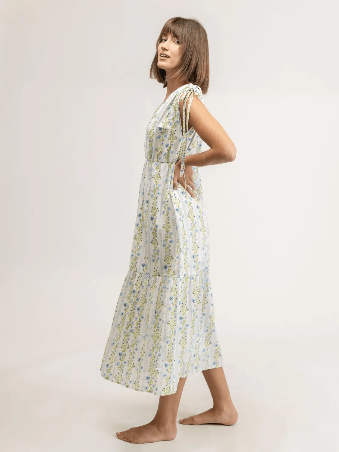The Blaire Dress | Blue Floral Stripe sold by Beau & Ro product image thumbnail 3