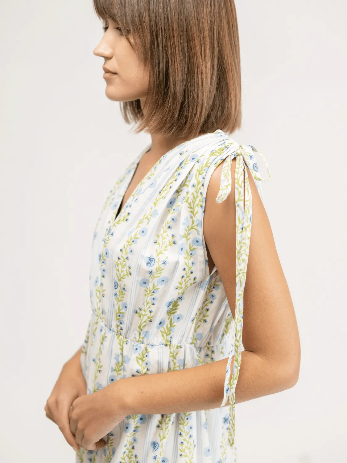 The Blaire Dress | Blue Floral Stripe sold by Beau & Ro product image thumbnail 5