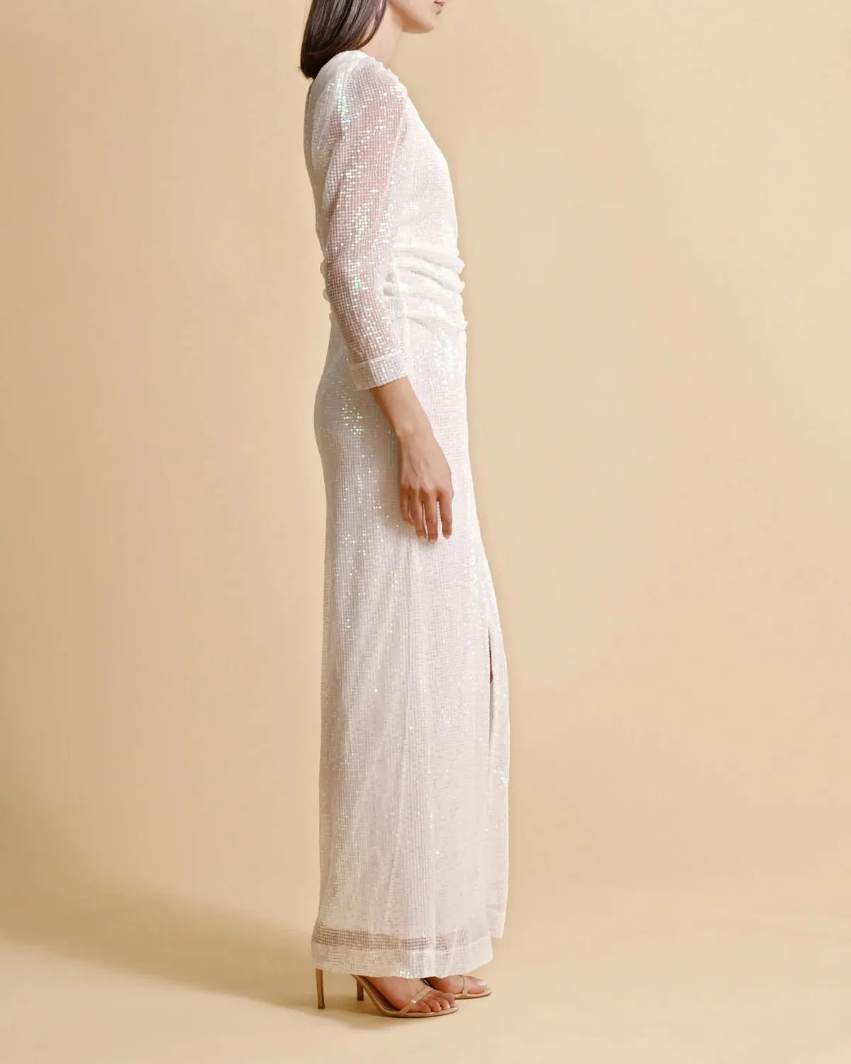 Sequin Maxi Dress in Off White sold by Beau & Ro product image thumbnail 3