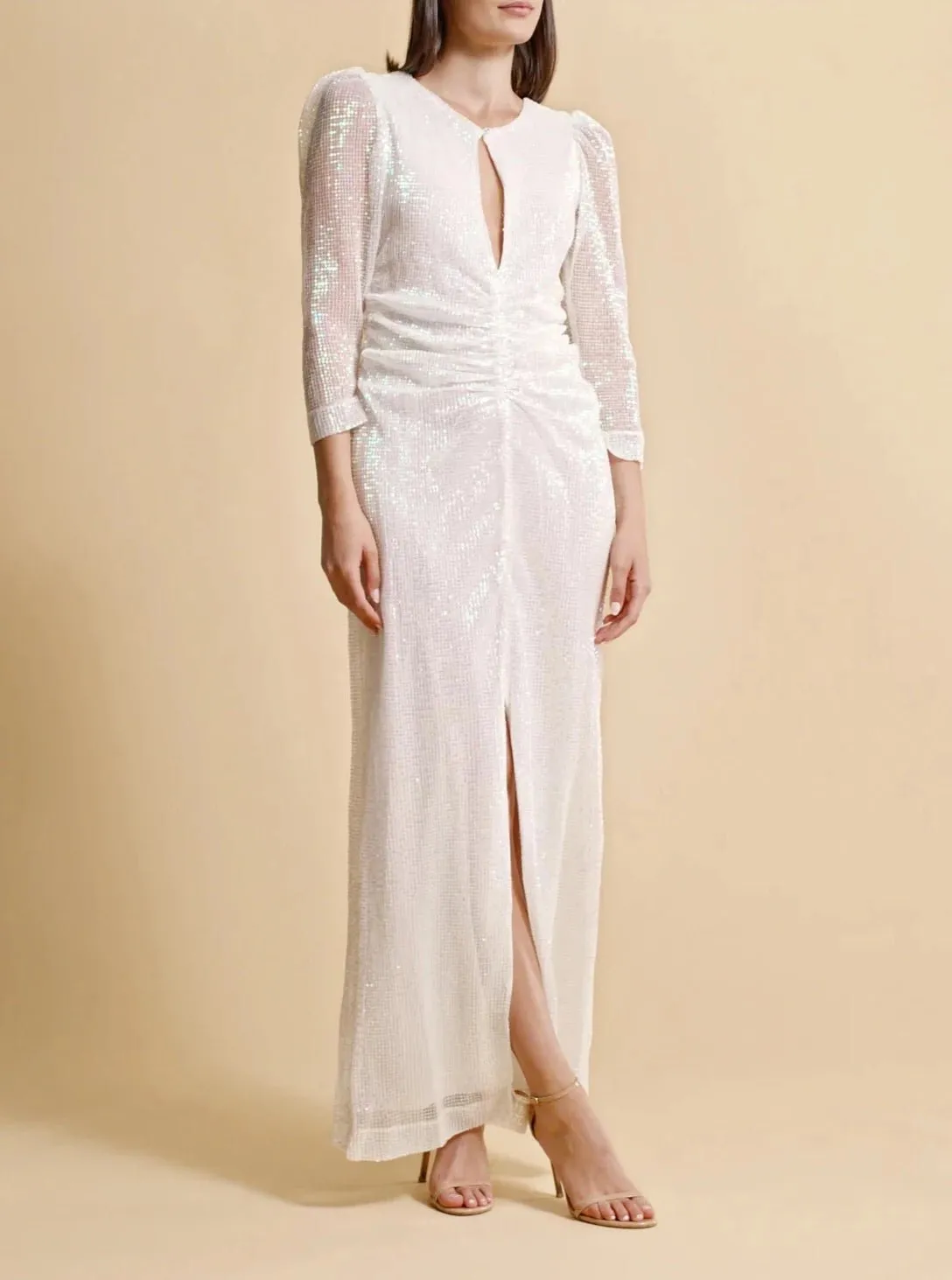Sequin Maxi Dress in Off White sold by Beau & Ro