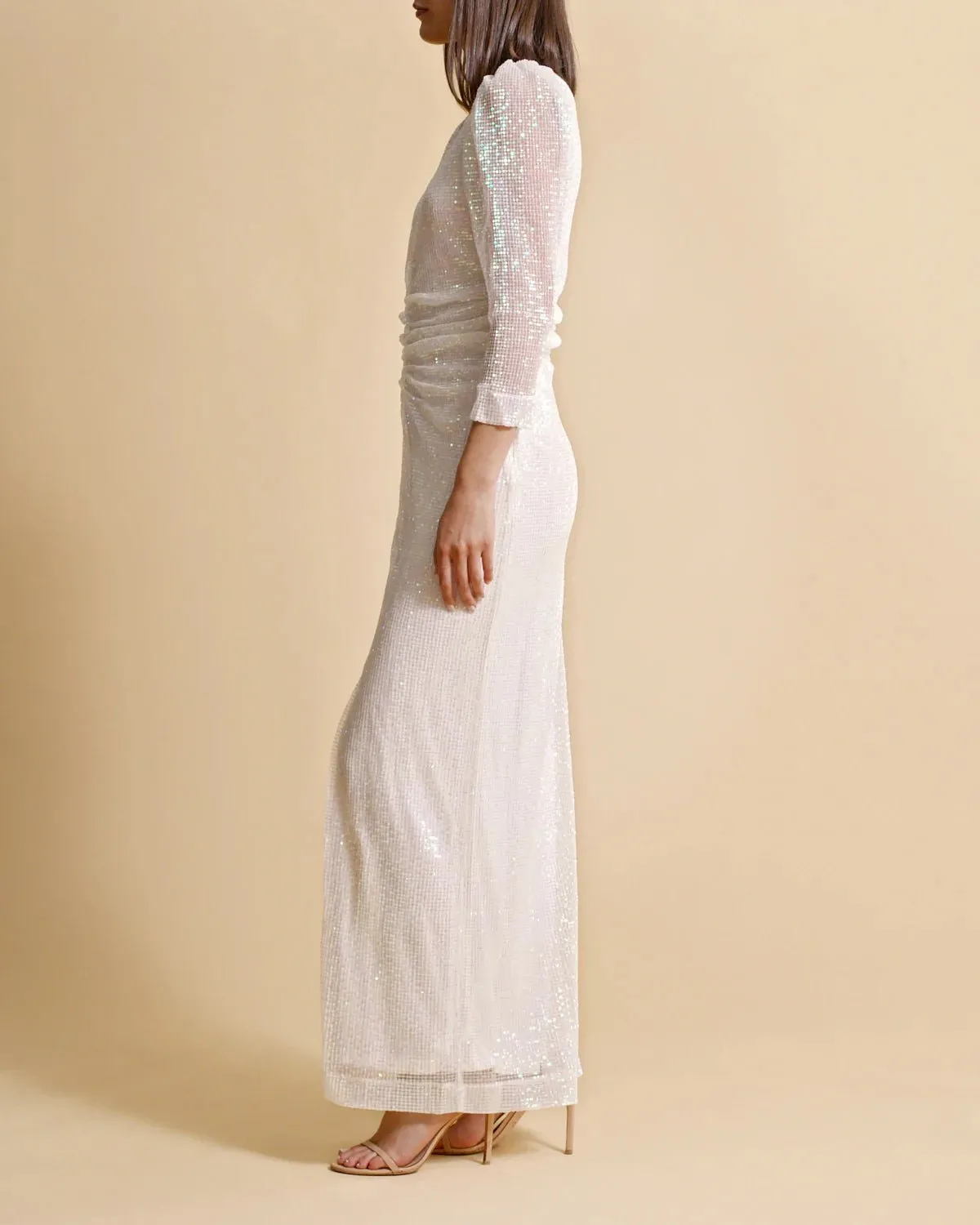 Sequin Maxi Dress in Off White sold by Beau & Ro product image thumbnail 4