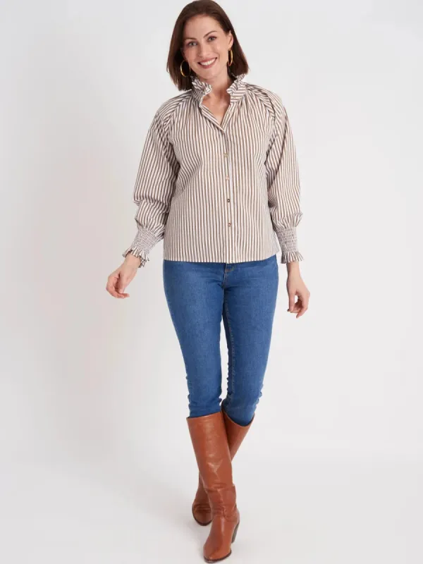 Frau Blouse in Taupe Stripe sold by Beau & Ro