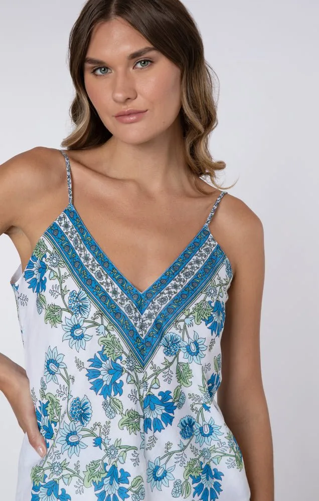 White / Blue / Aqua Cotton Top w/ Rose Border Print sold by Beau & Ro product image thumbnail 4