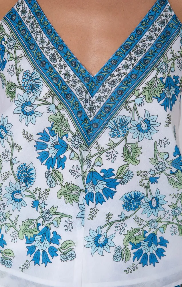 White / Blue / Aqua Cotton Top w/ Rose Border Print sold by Beau & Ro product image thumbnail 3