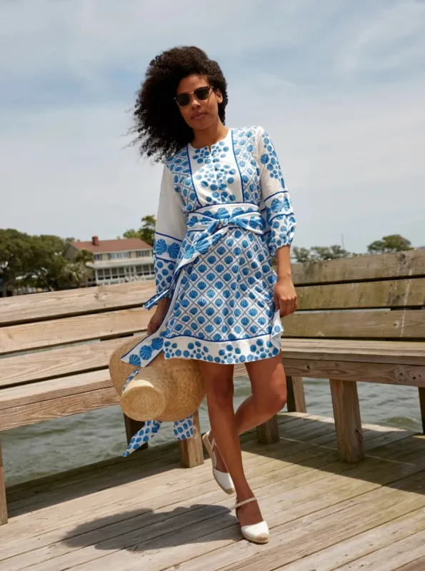 Jewel Neck Flounce Mini in Royal Blue / Periwinkle Scallop Shell sold by Beau & Ro