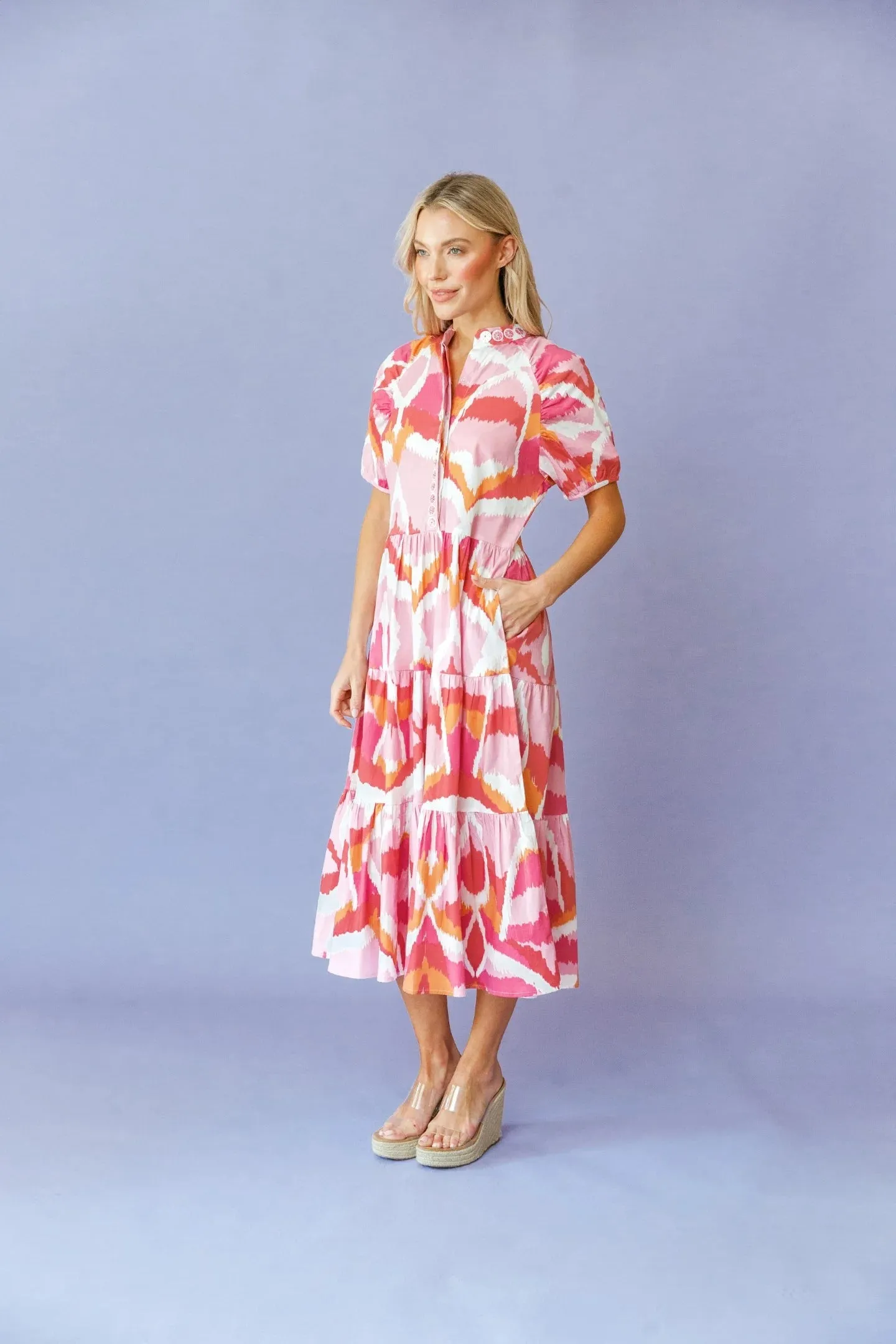Kimbell Dress in Flamingo Watermelon Ikat sold by Beau & Ro product image thumbnail 4