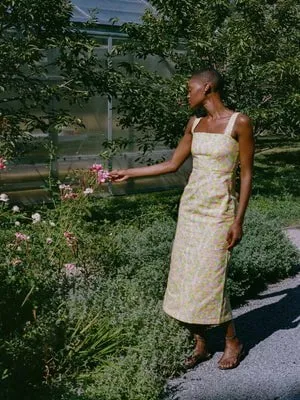 Long Slip Dress in Yellow & Pink Bougainvillea sold by Beau & Ro product image thumbnail 3