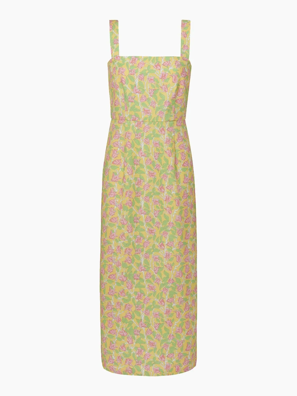 Long Slip Dress in Yellow & Pink Bougainvillea sold by Beau & Ro