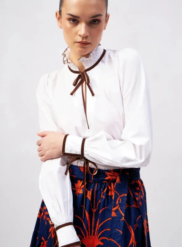 Jill Top in White & Brown sold by Beau & Ro