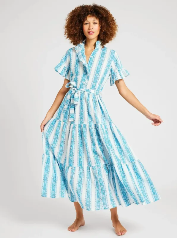 Victoria Dress in Aqua Jaipur Stripe sold by Beau & Ro