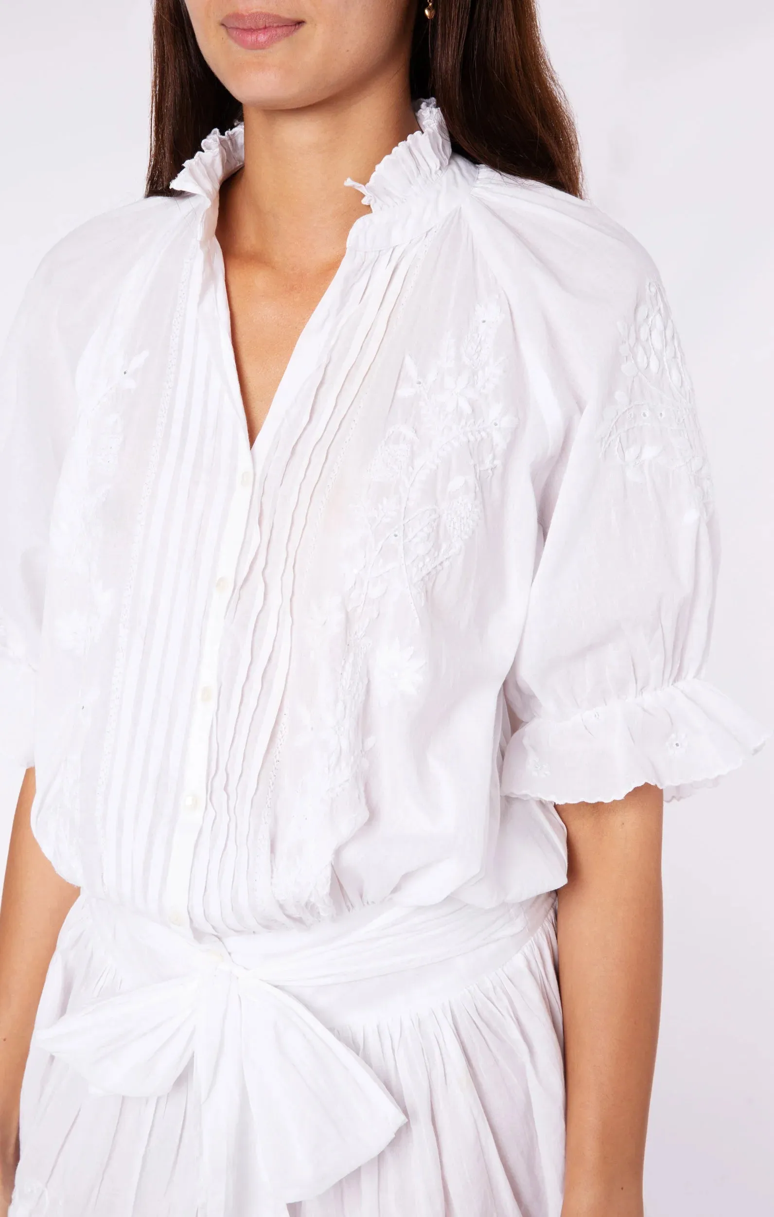 White Blouson Dress with Embroidery sold by Beau & Ro product image thumbnail 3