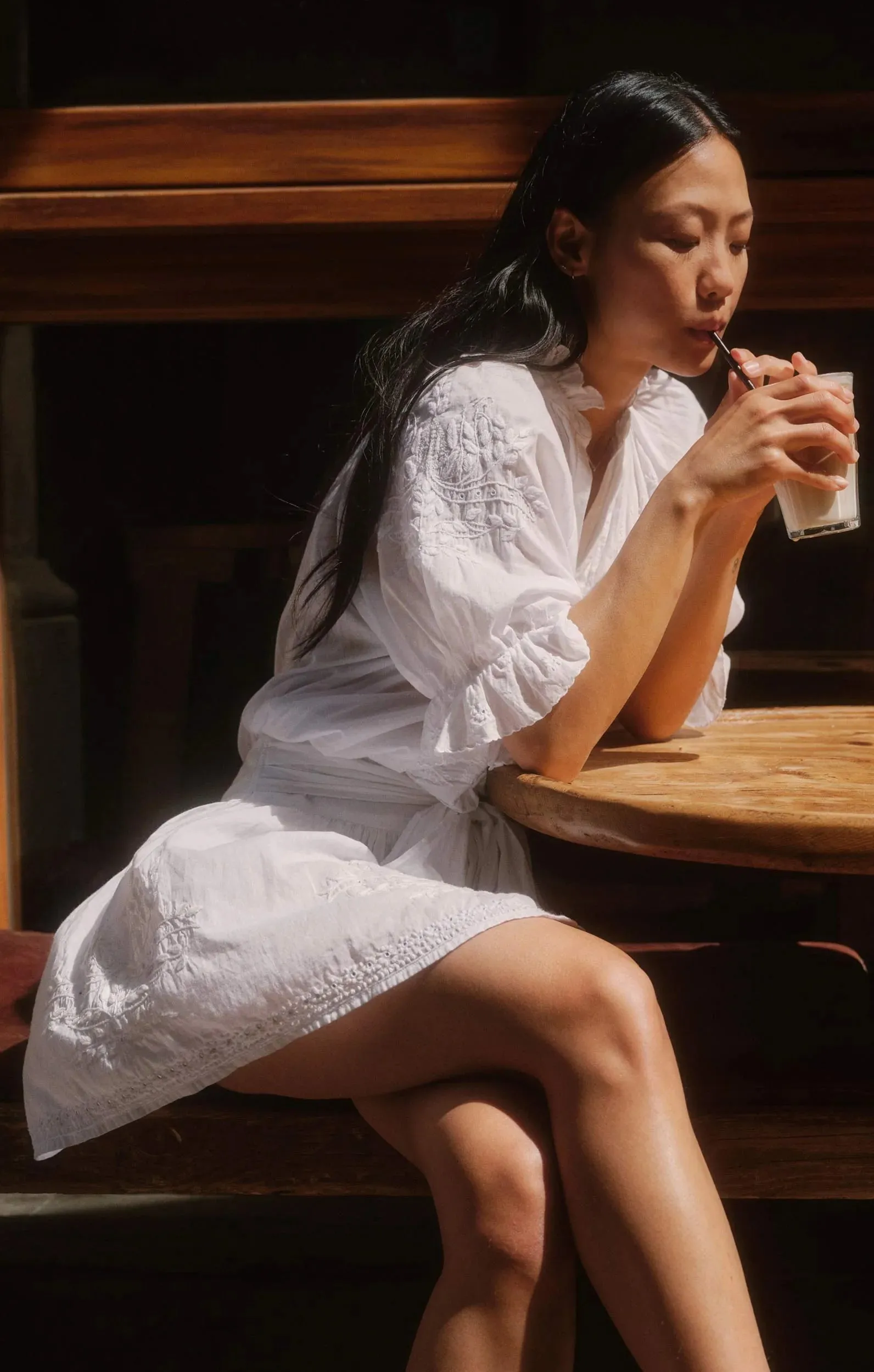 White Blouson Dress with Embroidery sold by Beau & Ro product image thumbnail 2