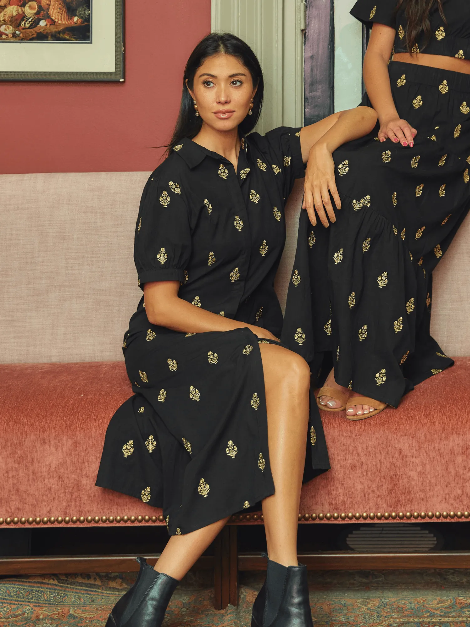 The Kris Dress | Gold & Black Embroidery sold by Beau & Ro product image thumbnail 2