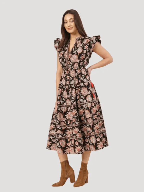 Harlow Midi Dress in Tamara Cedar made by Omika