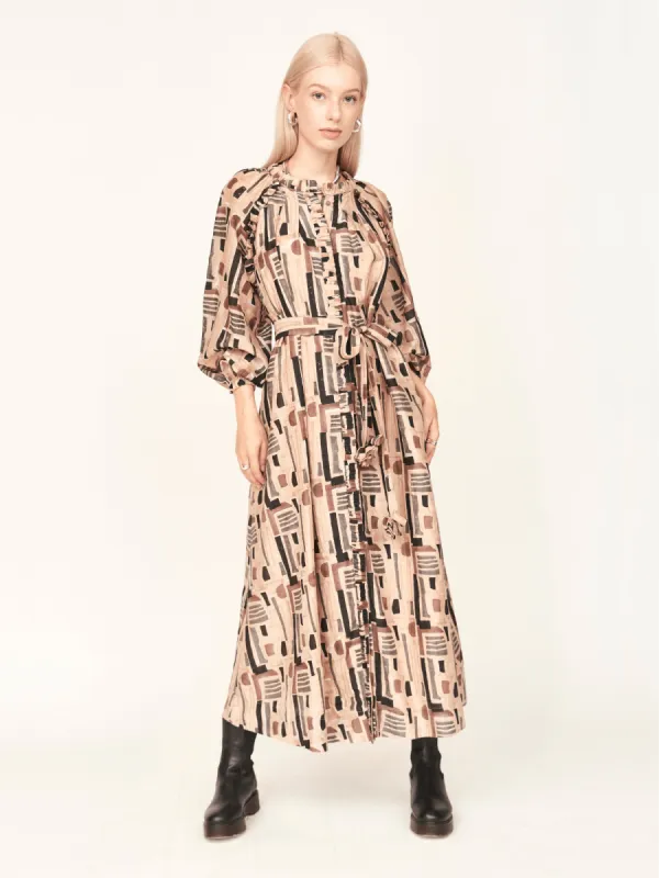 Somerset Dress in Sand Labyrinth sold by Beau & Ro