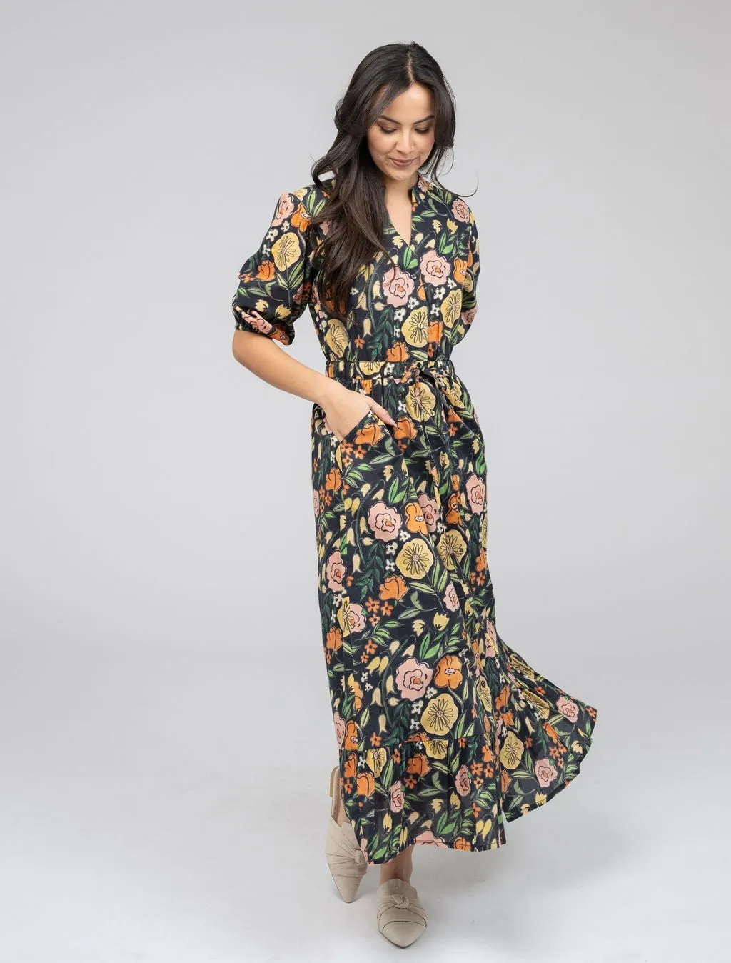 The Lily Midi Dress | Black Fall Garden sold by Beau & Ro