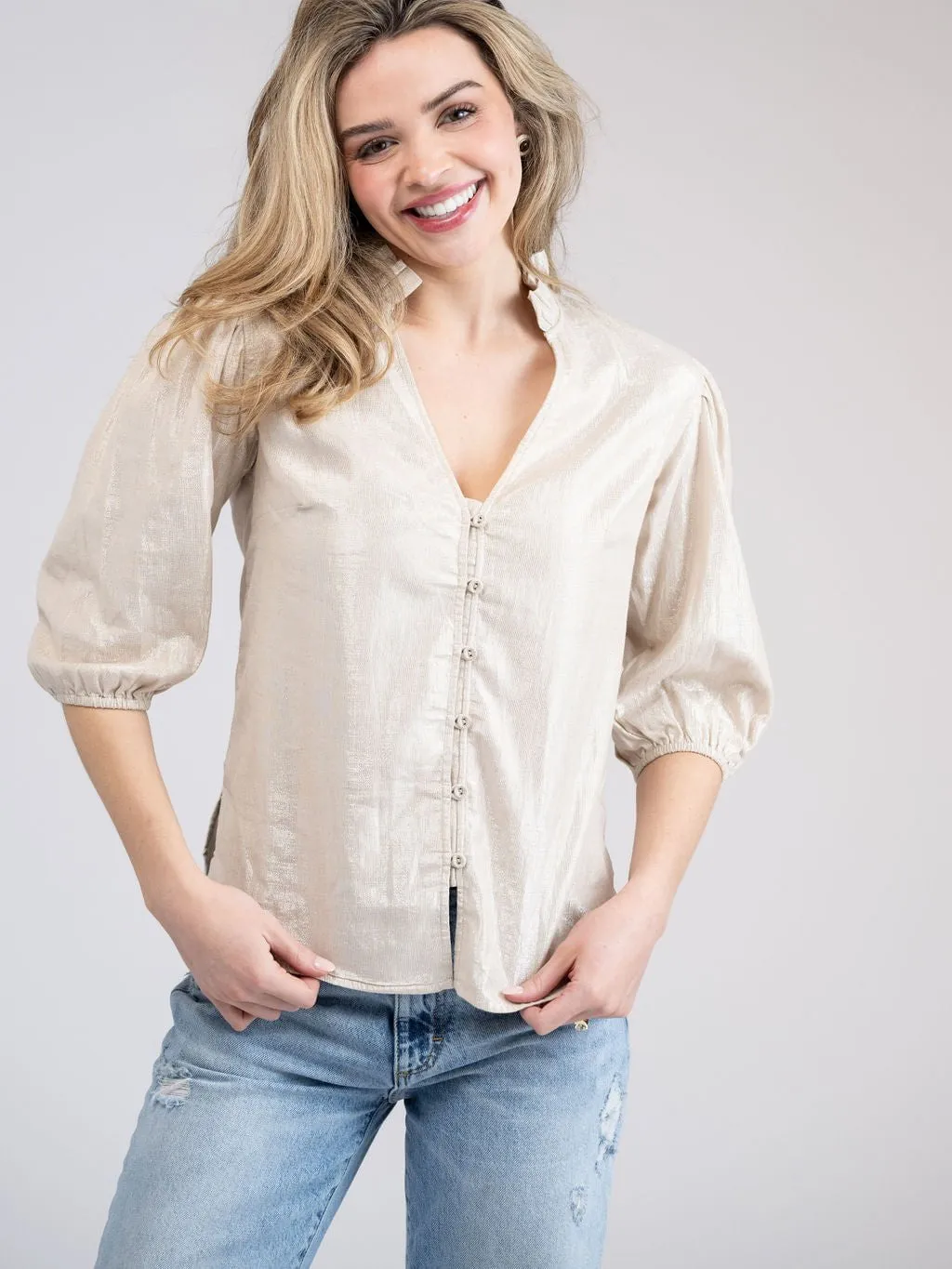 The Lily Top | Beige Lurex sold by Beau & Ro