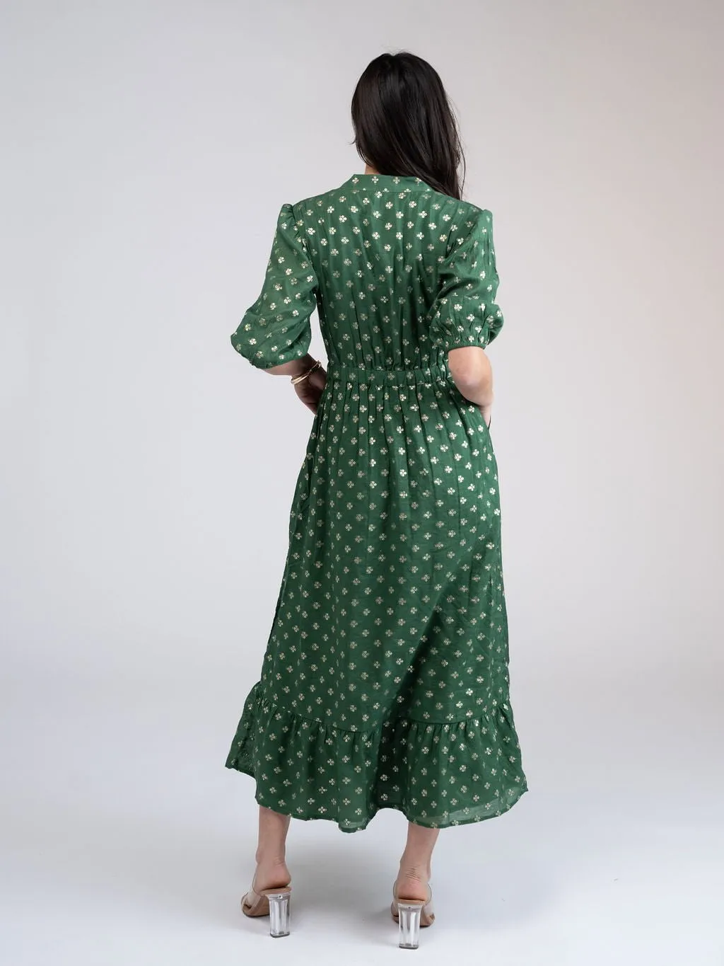 The Lily Midi Dress | Green & Gold Lurex sold by Beau & Ro product image thumbnail 4