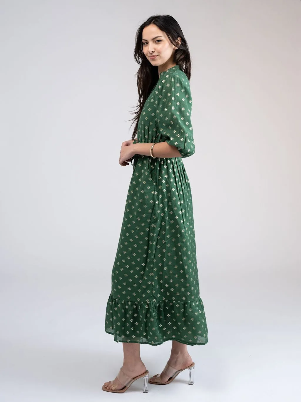The Lily Midi Dress | Green & Gold Lurex sold by Beau & Ro product image thumbnail 3