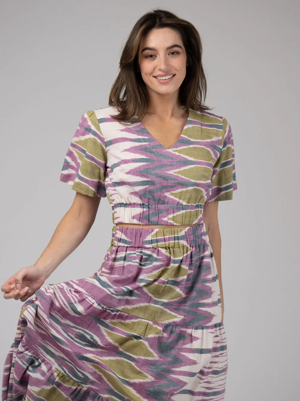 The Abby Top | Eco Purple Ikat sold by Beau & Ro
