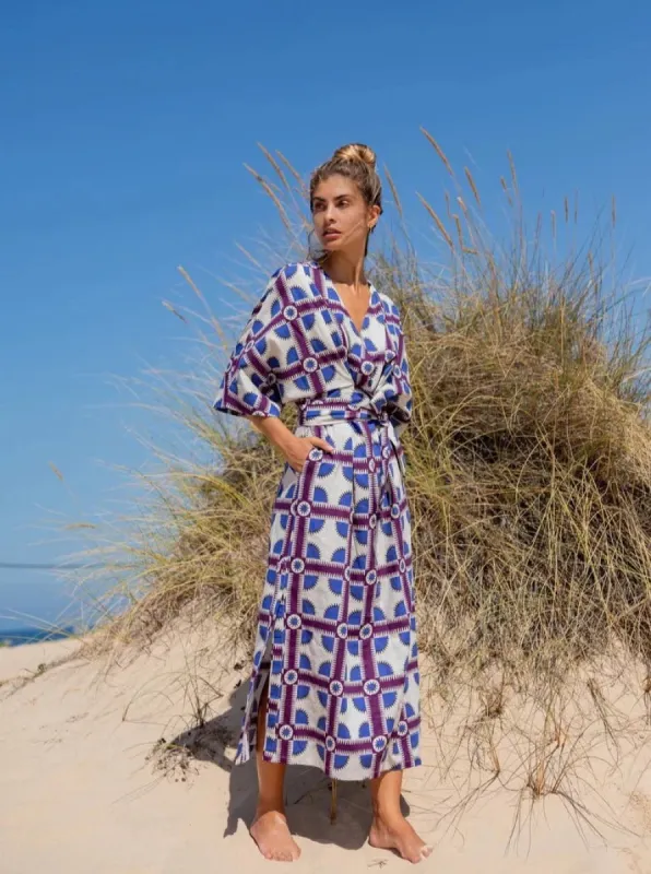 Bianca Wrap Kimono in Royal Blue Star sold by Beau & Ro