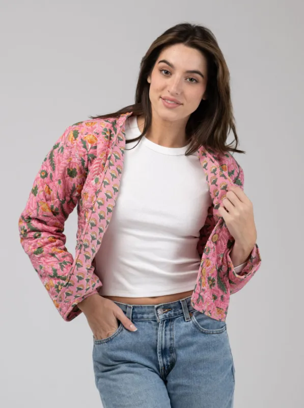 Quilted Cropped Jacket in Pink sold by Beau & Ro