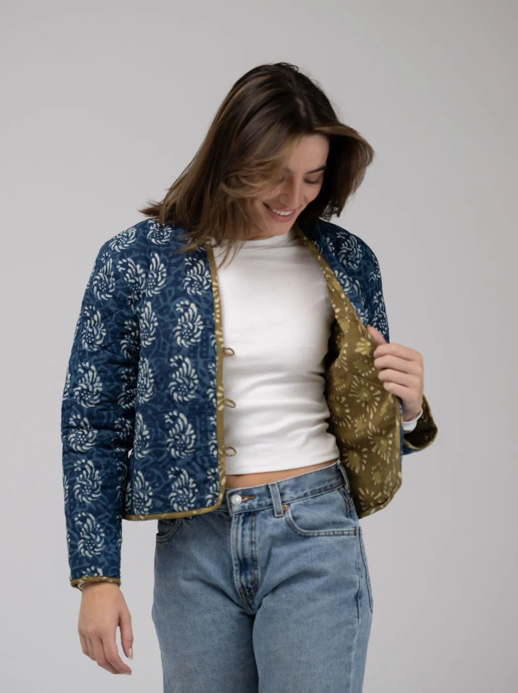 Quilted Cropped Jacket in Navy sold by Beau & Ro product image thumbnail 3