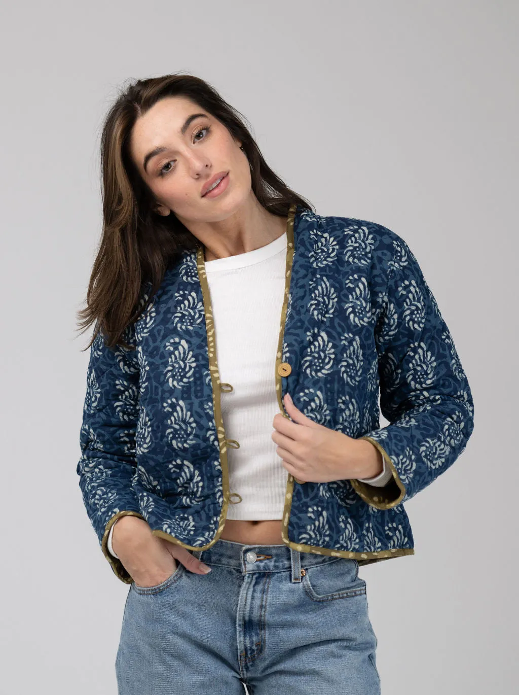 Quilted Cropped Jacket in Navy sold by Beau & Ro product image thumbnail 2