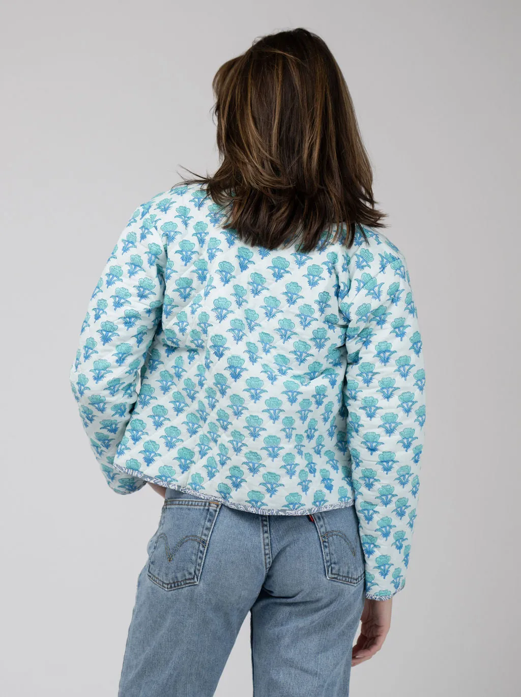 Quilted Cropped Jacket in White / Aqua sold by Beau & Ro product image thumbnail 5