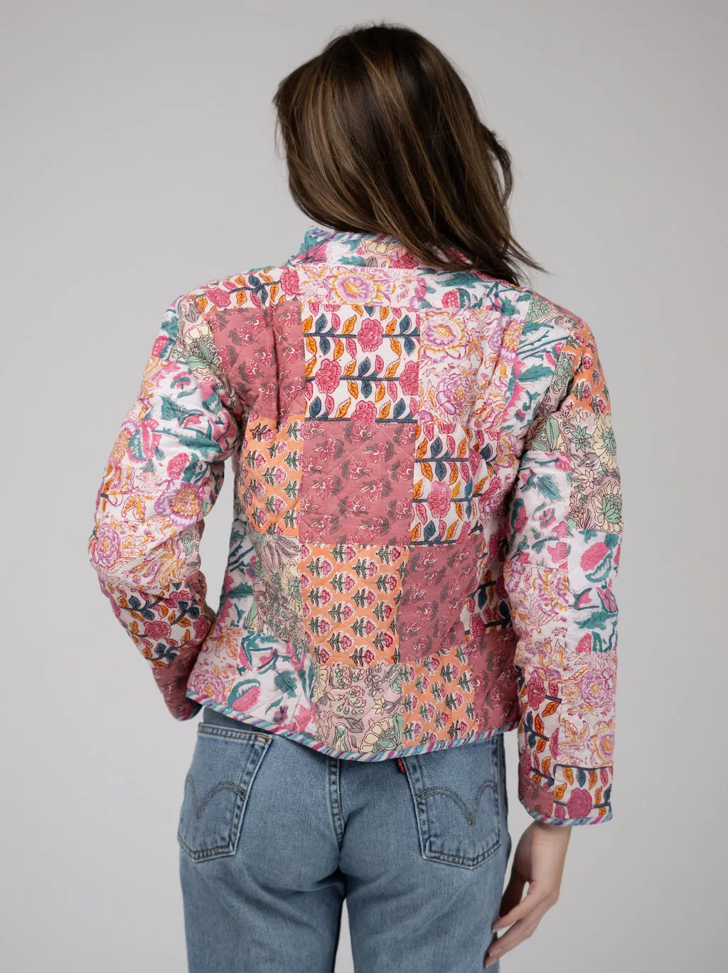 Quilted Cropped Jacket in Pink Patchwork sold by Beau & Ro product image thumbnail 4
