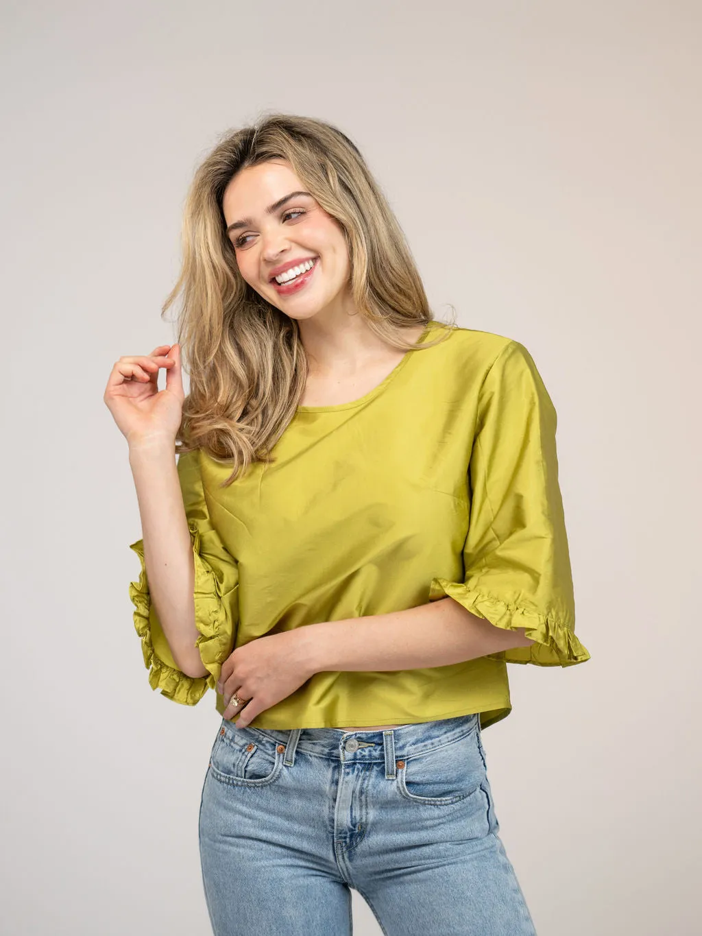 The Waverly Top | Chartreuse Taffeta sold by Beau & Ro product image thumbnail 3