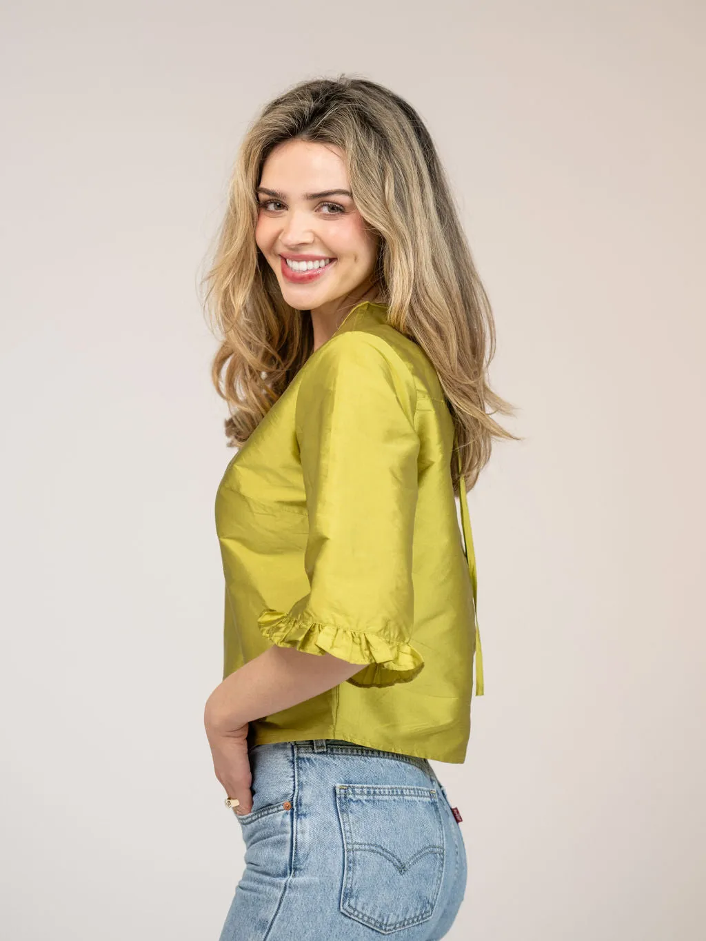 The Waverly Top | Chartreuse Taffeta sold by Beau & Ro product image thumbnail 4