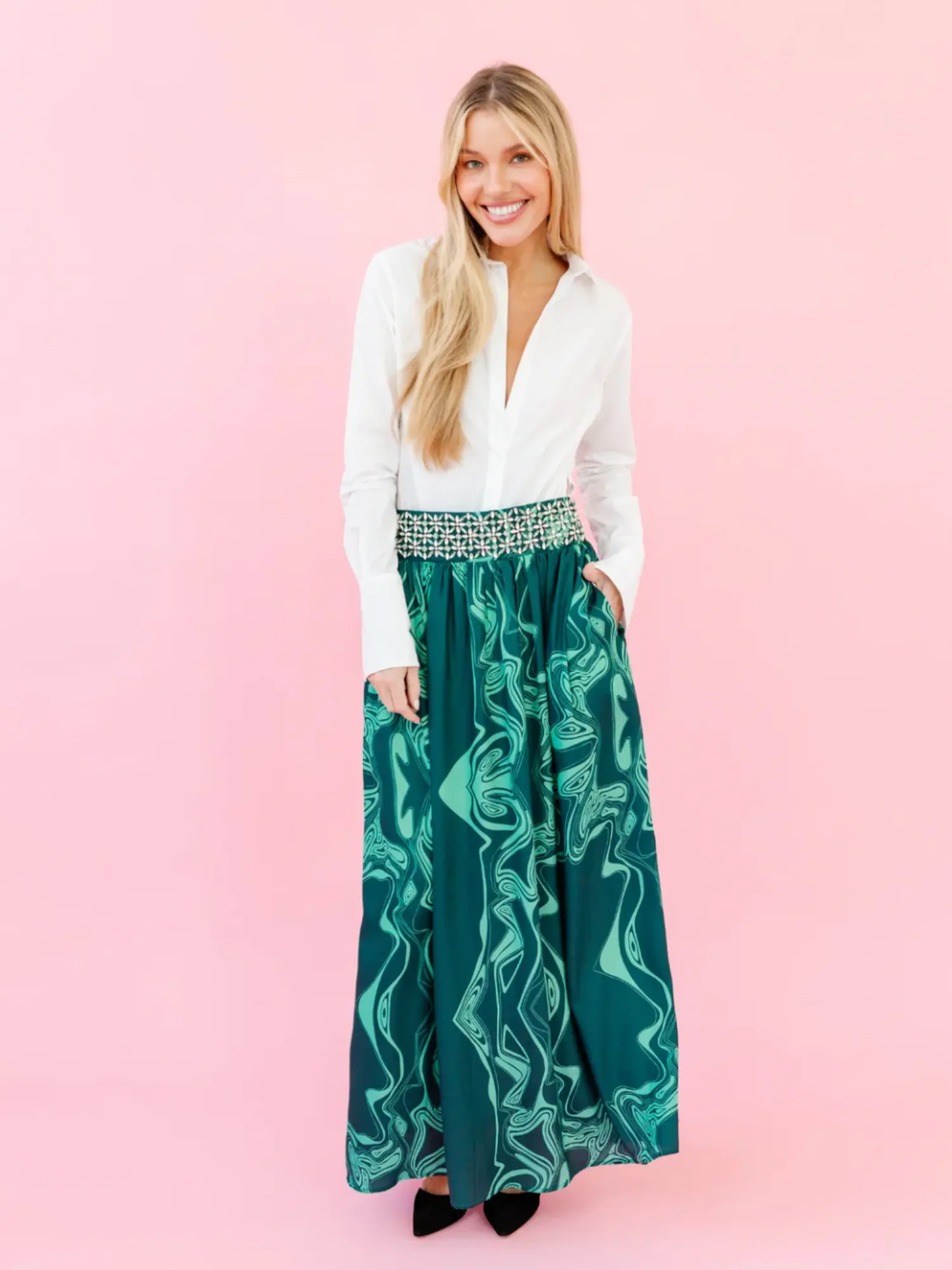 Lilian Skirt in Emerald Marble sold by Beau & Ro
