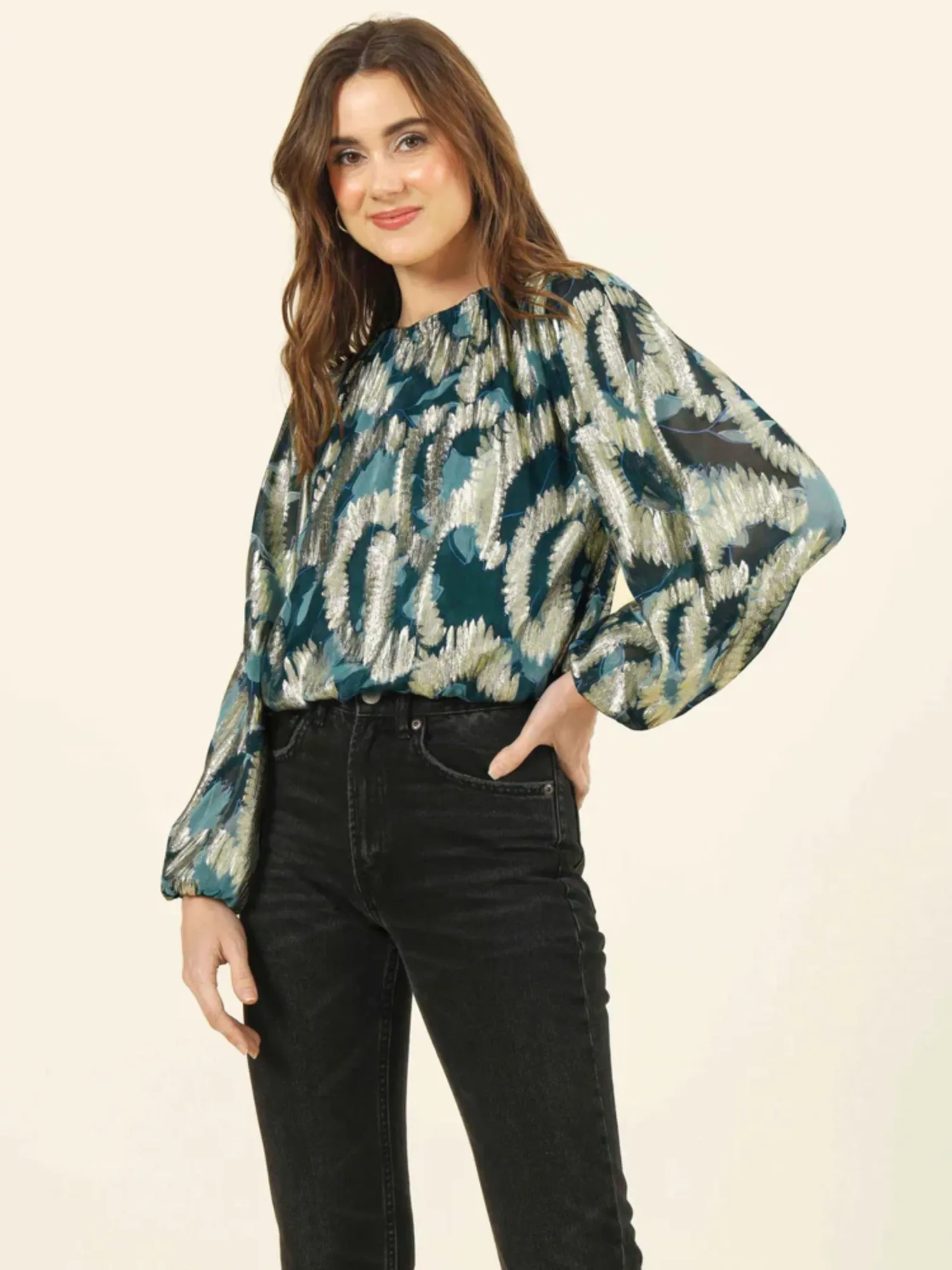 Ayla Blouse in Santari Peacock sold by Beau & Ro