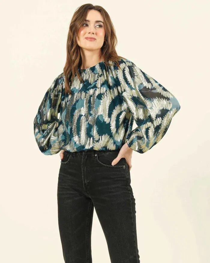 Ayla Blouse in Santari Peacock sold by Beau & Ro product image thumbnail 2