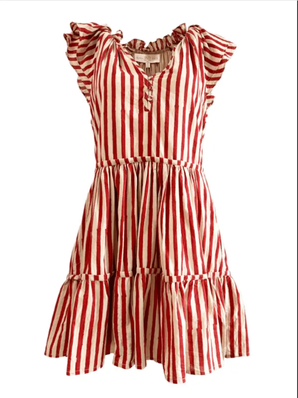 Aimee Dress in Cherry Stripe sold by Beau & Ro